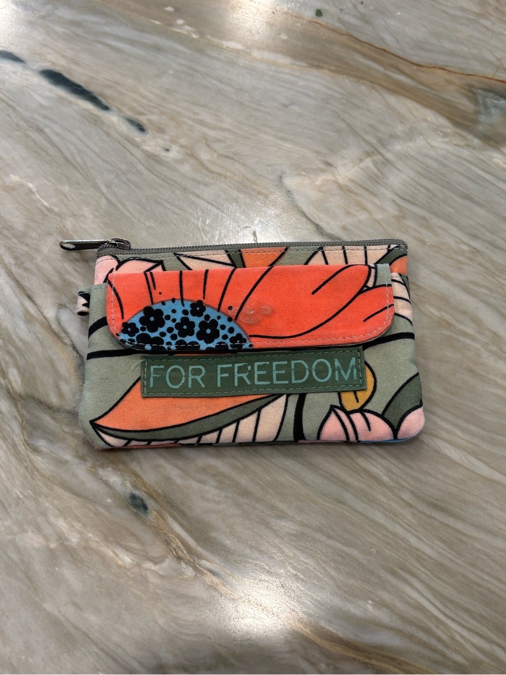 For Freedom Floral Zip Wallet - Green & Orange